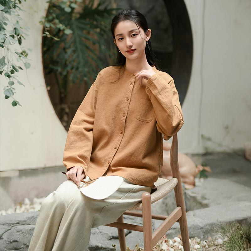 Deer and Andi cotton and linen women's 1116 autumn new shirt women's new Chinese high-end simple ramie shirt