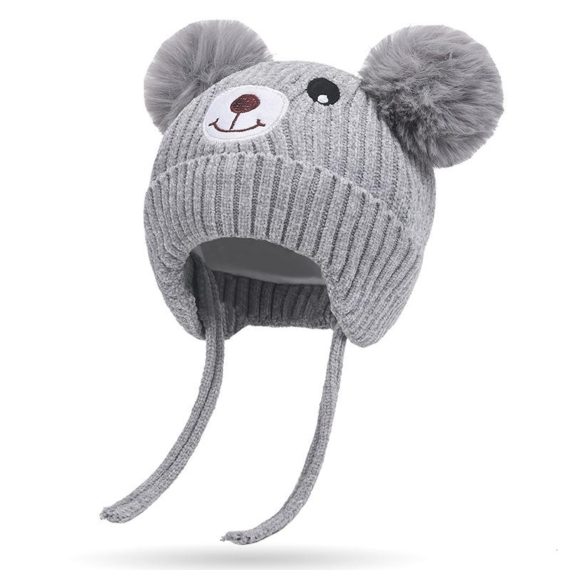 Cute Bear Baby Beanies Hat New Autumn Winter Kid Girl Boy Double Ball Caps Warm Ear Protection Knitted Hats Skullies Toddler Cap