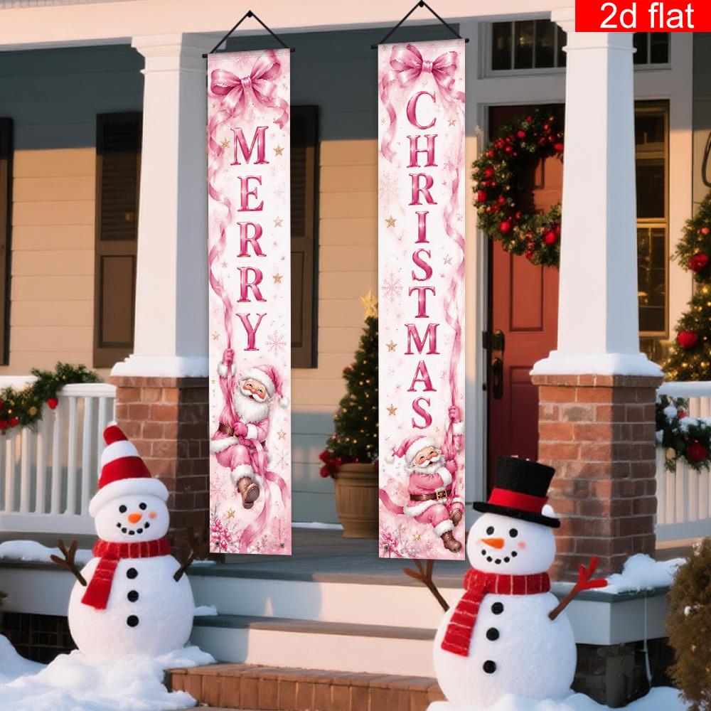 Banner New Year Decoration 2pcs Floral Design Polyester Indoor Outdoor Porch Hanging