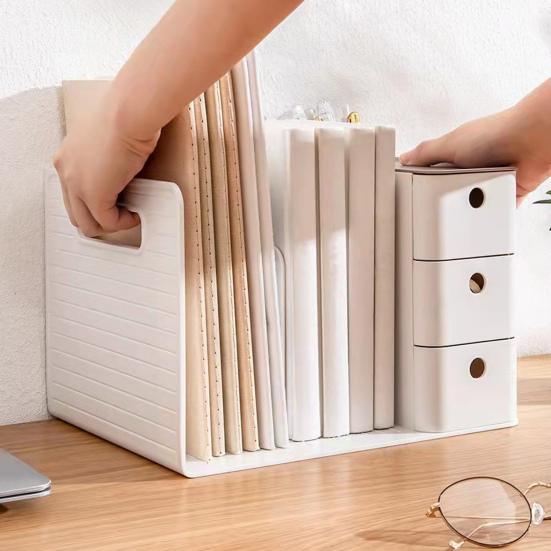 Book Holder Bookends with Two Drawers Students Desk Magazine File Holder Organizer Office Book Support Stand Rack