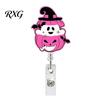 Retractable ID Badge Holder Holder, Halloween Glitter Acrylic Reel, Cute Ghost Card Reel Pumpkin for Nurse Doctor Teacher Worker Keychain Clip