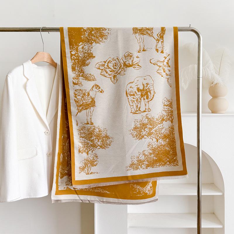 Винтажные двухсторонние женские шарфы с принтом, зимняя мода, стильный стиль, утолщенная теплая шаль