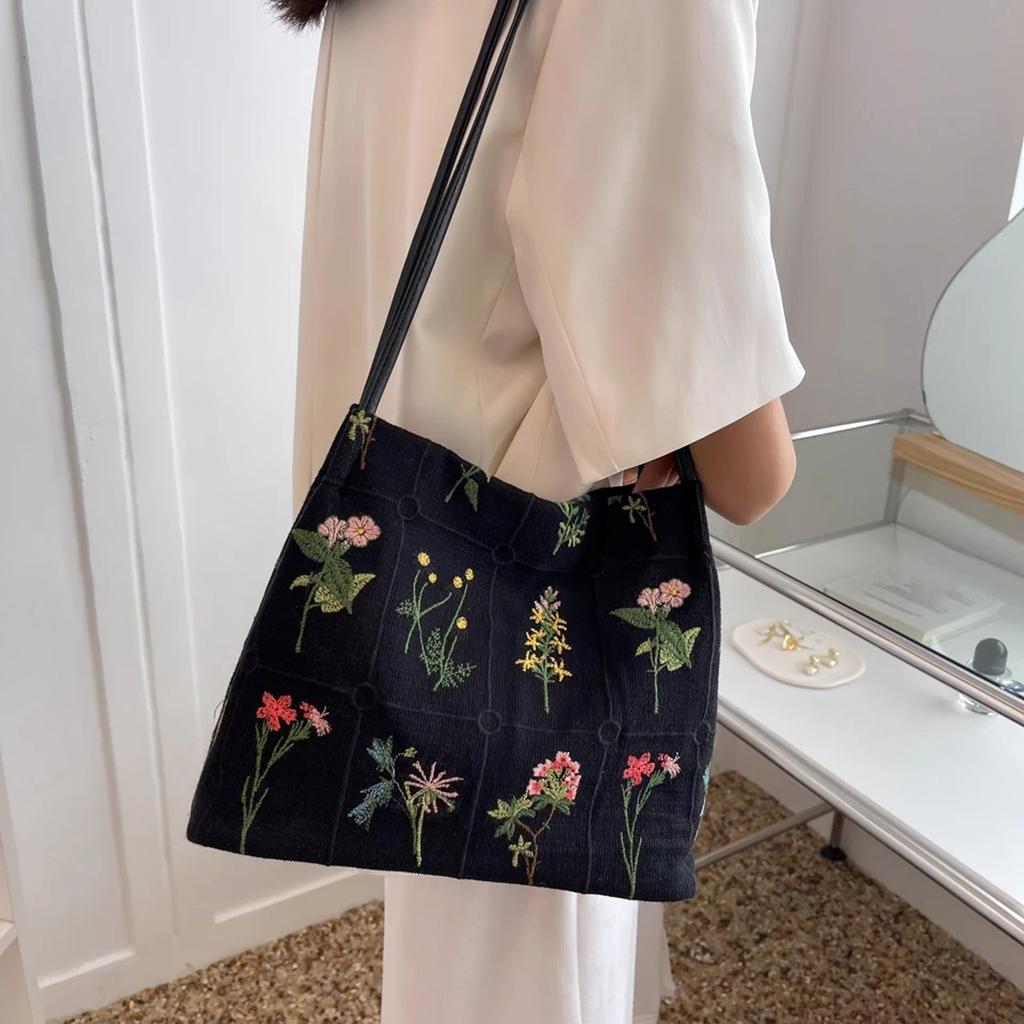 Сумка большой емкости Холстовая сумка для отдыха Маленькая сумка с цветочным принтом