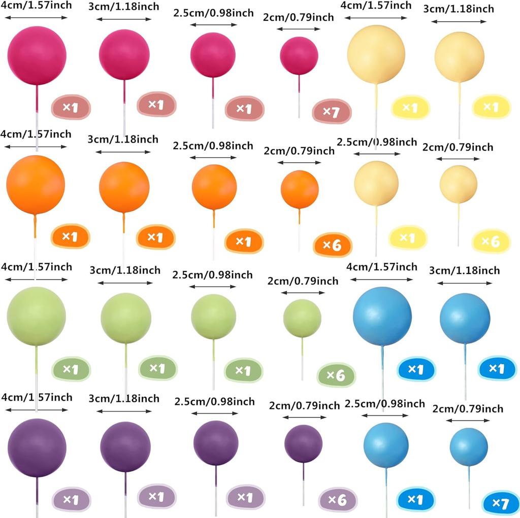 56 PCS Ball Cake Picks Colorful Ball Shaped Cake Topper Pearl Balls Cupcake Cake Insert Topper for Wedding Birthday Party