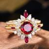 Роскошное кольцо цвета «голубиная кровь» в Европе и Америке, женское, кольцо с красным моцарелла 2 карата в форме подсолнуха