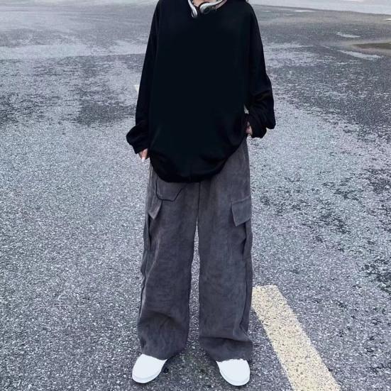 Мужские брюки-карго с широкими штанинами, прямые, с эластичной резинкой на талии, свободные, с несколькими карманами, однотонные, High Street, мягкие дышащие, мужские длинные брюки полной длины