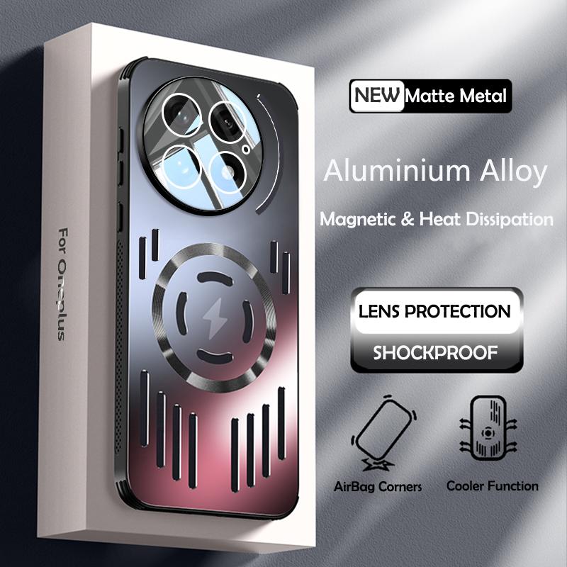 Жесткий металлический чехол для отвода тепла с магнитной беспроводной зарядкой для OnePlus 13 13R 12 One Plus 13 Крутой защитный чехол на заднюю панель