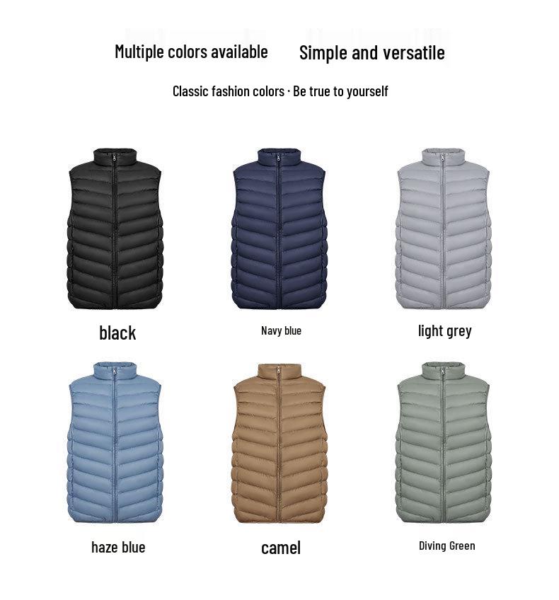 Мужской жилет на 90% из пуха со стойкой - Легкий пух белой утки больших размеров