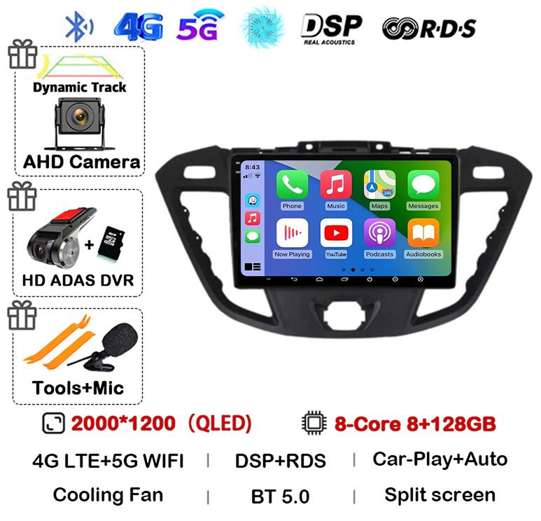 Android 14 Auto Carplay Car Radio For Ford Transit Custom 2013-2018 Multimedia Video Player Navigation GPS 4G+WIFI Stereo Audio