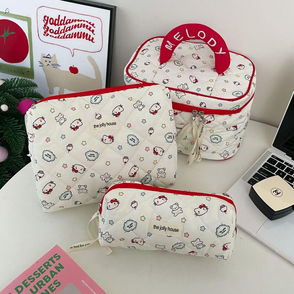 Plaid Quilted Large Capacity Makeup Bag - Soft, Portable Handbag for Students