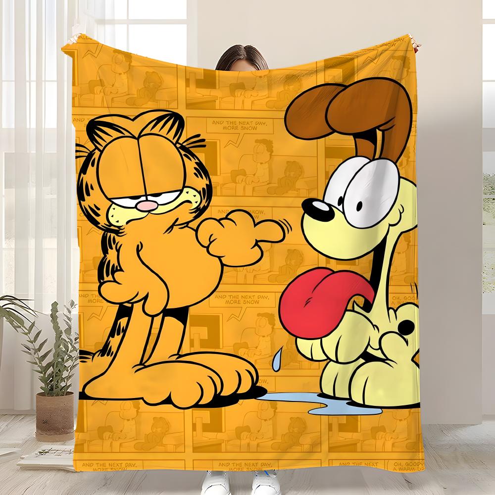 YELLOW CAT Garfield Throw Soft Coral Fleece Blanket 310gsm Fluffy Warm Throw for Sofa Bed Couch Bedroom Decor