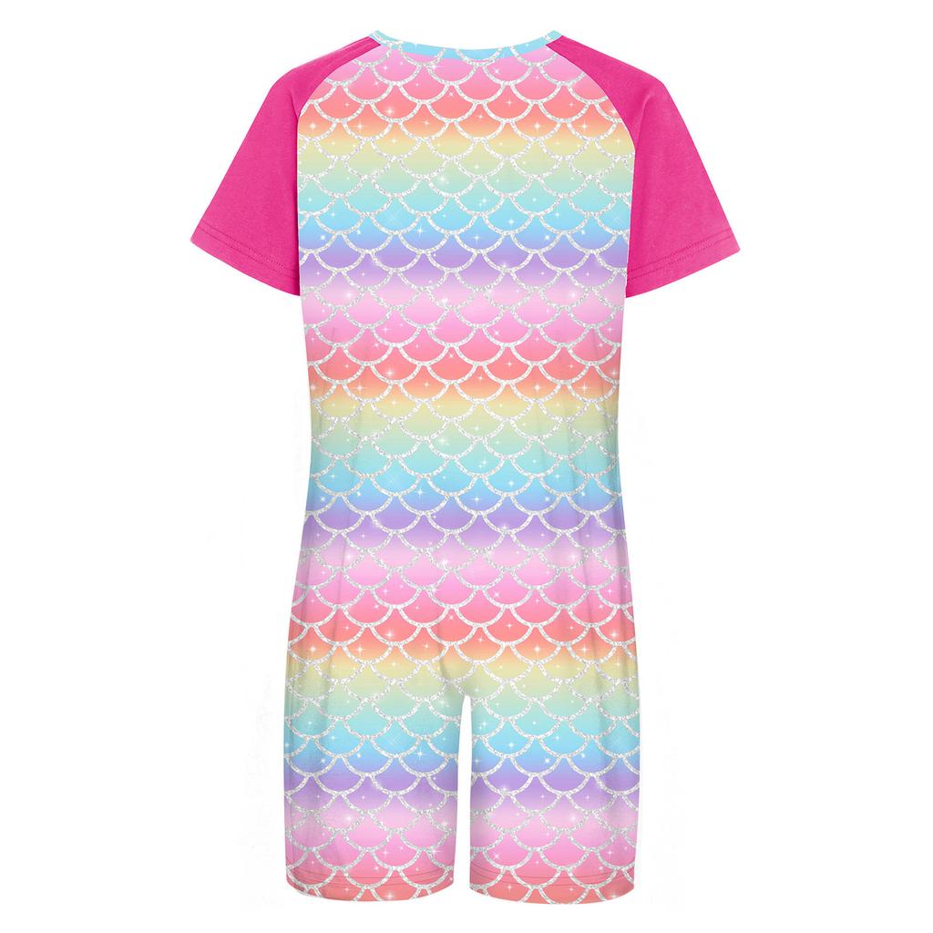 Kids Special Needs Adaptive Cute Printed Jumpsuit Round Neck Short Sleeve Anti Strip Romper