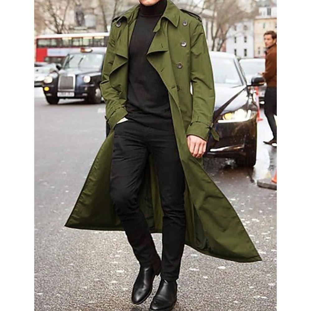 Men's Spring and Autumn European and American Style Coat Extra Long Windbreaker Casual Jacket