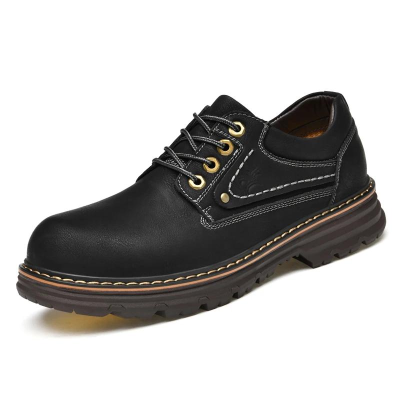 Fashion Genuine Leather Casual Shoes Outdoor Work Safety Shoes High Quality Solid Dress Shoes for Men Oxfords Leather Mens Casual Shoes