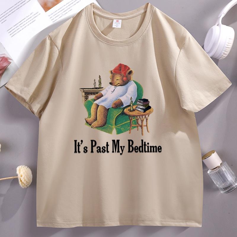 Its Past My Bedtime T Shirt Unisex Unisex Sleepy Bear TShirt Funny Trendy Short Sleeve Round Neck Tees Male Clothing Streetwear