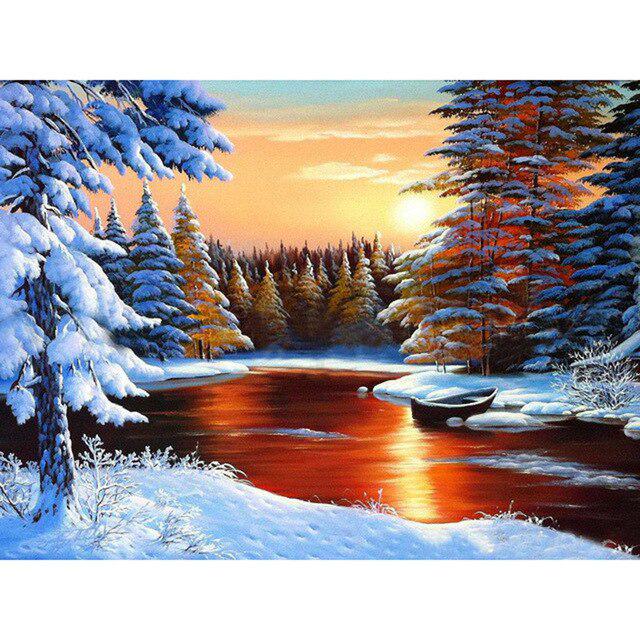 Landscape DIY 5D Diamond Painting Winter Snow Mosaic Rhinestone Full Round Drill Diamond Embroidery Cross Stitch Home Decor
