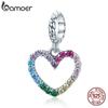 BAMOER 925 Sterling Silver Rainbow Zircon Heart Shape Charm Pendant for Original Bracelet Bangle DIY Fine Jewelry