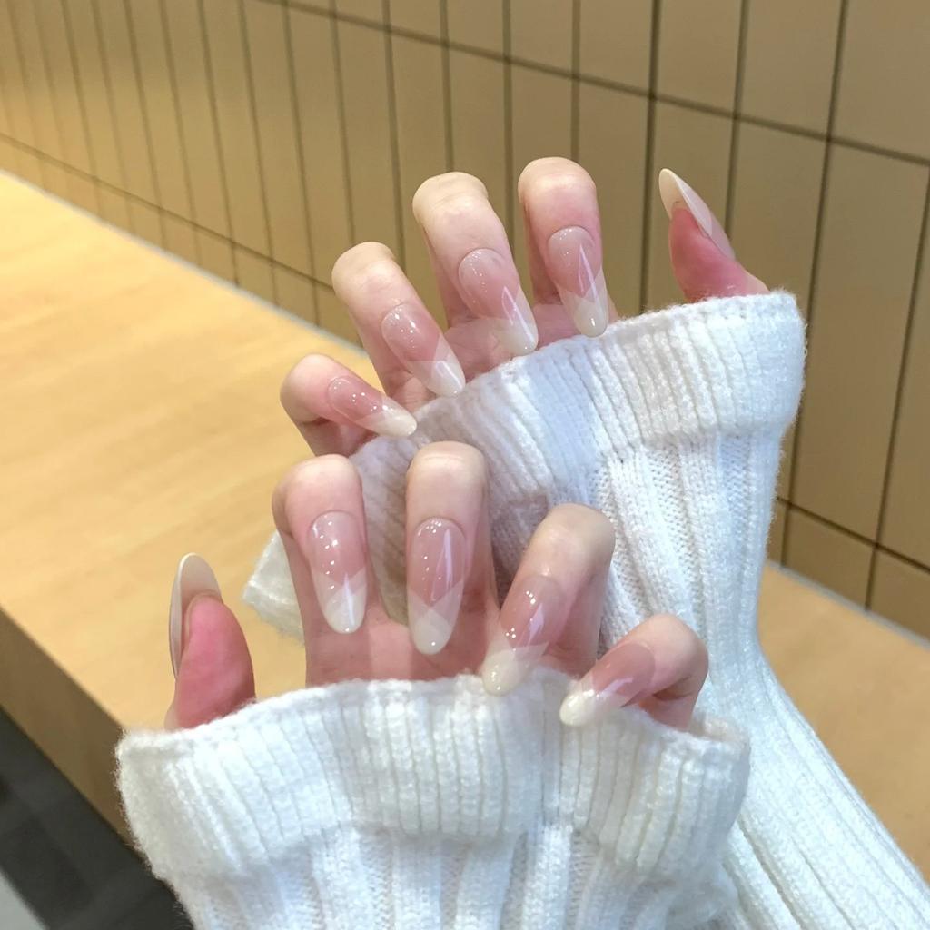 24 шт. Простые нюдовые градиентные французские накладные ногти Модные глянцевые длинные овальные искусственные ногти для женщин Акриловые носимые типсы для ногтей Инструменты