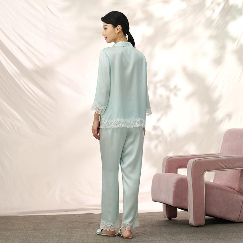 19mm Heavyweight 100% Mulberry Silk High-End Fashion V-Neck Home Suit Set of Silk Pajamas for Women