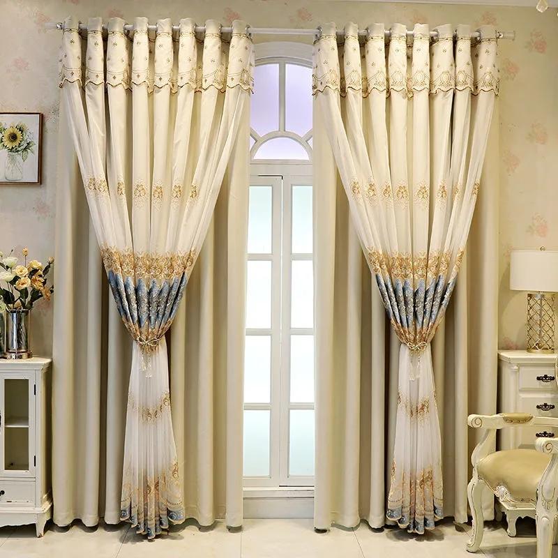 Шторы двухслойные вышитые шторы для спальни, дома, затемняющие шторы для гостиной с карнизом из пряжи