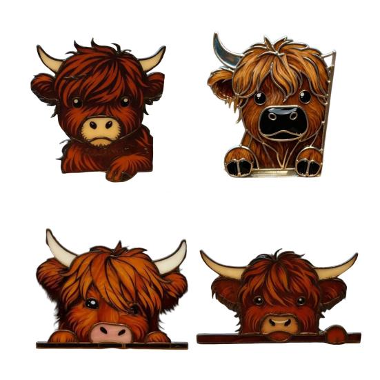 Highland Cow Window Corner Decoration 3D Printed Peeping Highland Cattle Home Office Living Room Door Window Frame Ornament