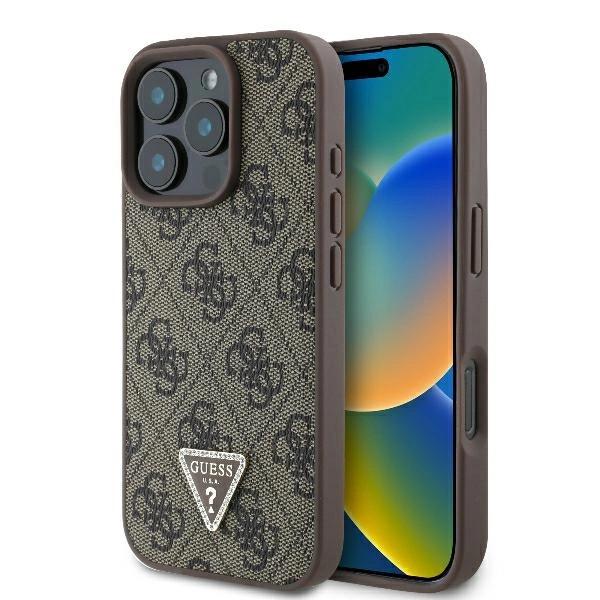 Guess Guhcp16Xp4Tdpw Iphone 16 Pro Max6.9 Brown/Brązowy Twardy Pokrowiec Skórzany 4G Trójkąt Cyrkonie