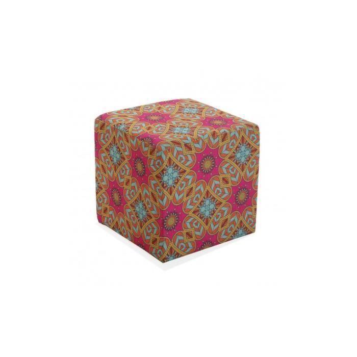 Pouf cube rose style oriental VERSA - AUBREY - Tissu - 35x35x35 cm - pour salon intérieur adulte