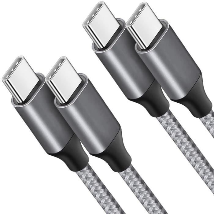 2x Câble USB-C vers USB-C Charge Rapide 3A pour Samsung S25 S24 S22 S23 Ultra S22 Plus S21 S21 Ultra S20 FE - Nylon Renforcé Gris 1M