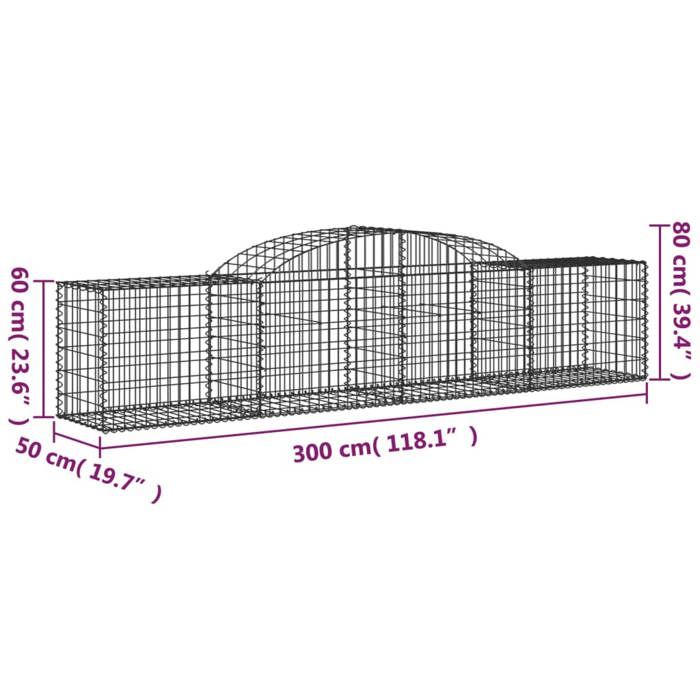 VidaXL Paniers à gabions arqués 6 pcs 300x50x60/80 cm fer galvanisé, gabion, cage de gabion, panier de mur de gabion, mur de 3146669