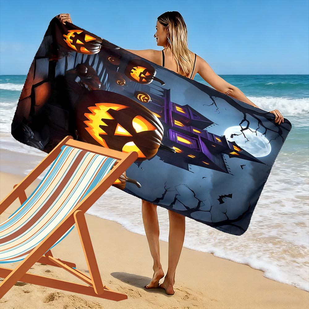 Glowing pumpkins haunt shadows Print beach towel, quick drying, suitable for travel, outdoor sports, jogging, the beach and swimming, gift