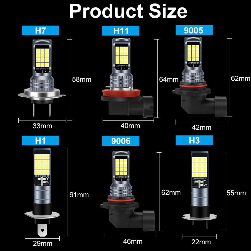1 шт. H1 H3 H7 H8 H11 светодиодные противотуманные фары двухцветные 24SMD 3030 HB3 9005 светодиодные противотуманные фары HB4 9006 DRL дневные ходовые огни