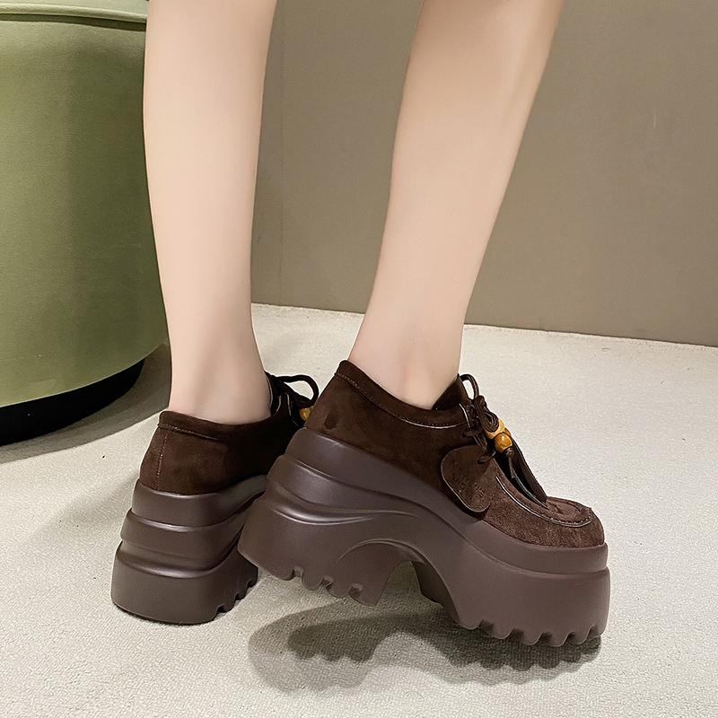 Модные женские туфли на толстой подошве 'кенгуру' на шнуровке, полностью облегающие, в стиле Birkenstock, осенние новые винтажные матовые кожаные одинарные туфли, повседневные лоферы