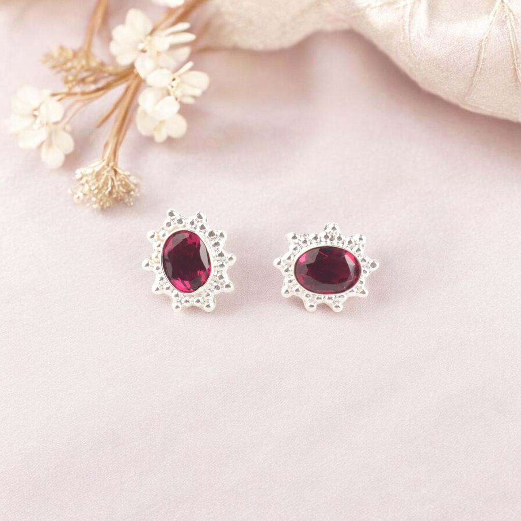 Pink Rubellite Gemstone 925 Sterling Silver Jewelry Stud Earrings For Women Gift EE-151-11