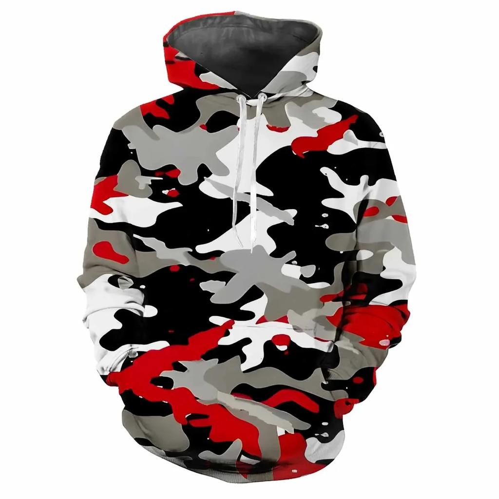 Trendy Men's Hoodie Printed Camouflage Patterns Digital Printing Casual Long Sleeved Hooded Thick Fabric Tops