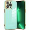 Protective Case - E.F.CONNECTION - for iPhone 13 Pro Max - Turquoise - Flexible - Luxury Gold Edge