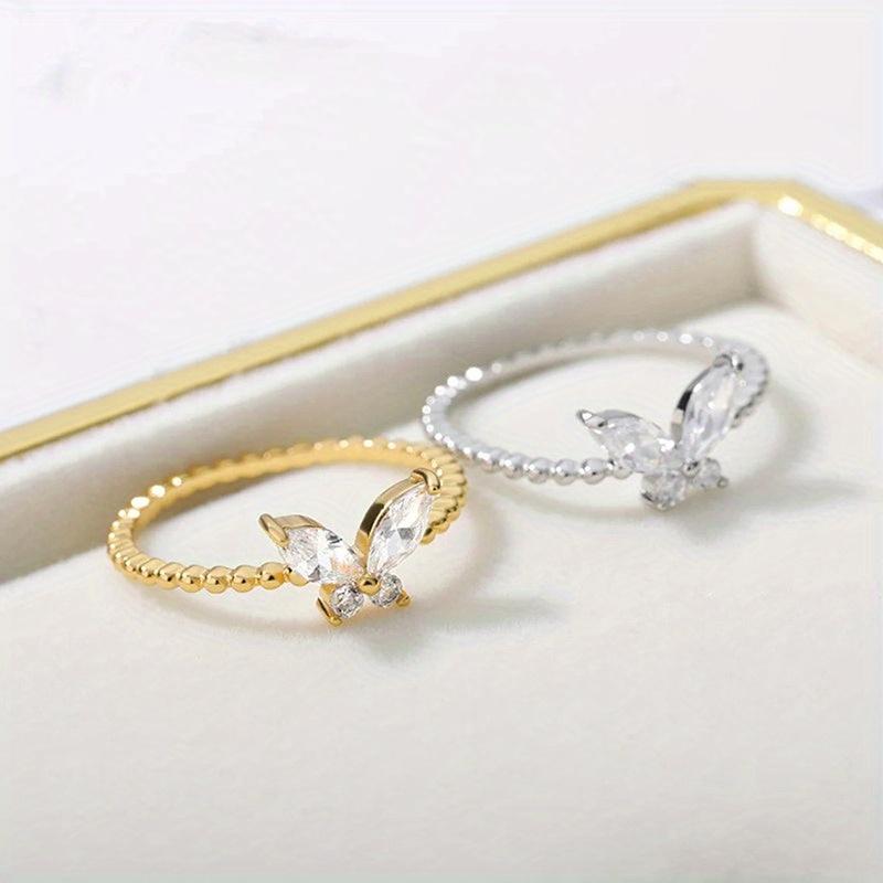 1Pc Fashionable Exquisite Simple Butterfly Single Ring Fashionable Exquisite Inlaid Synthetic Zircon Ring Daily Matching Ring