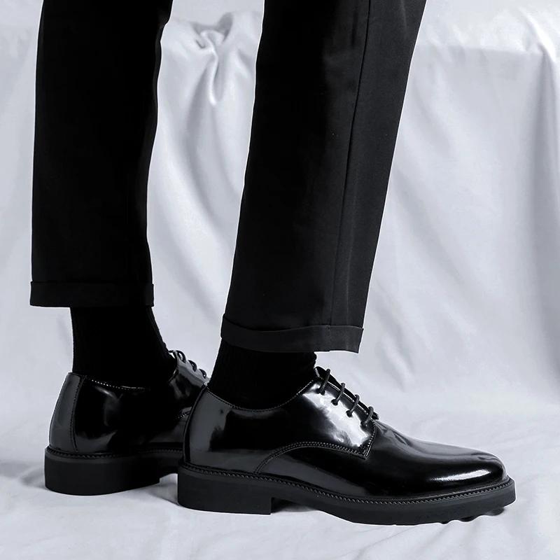 Мужские повседневные туфли на шнуровке, оксфорды, модный бренд, классические повседневные мужские кожаные туфли, черные, горячая распродажа, черные деловые мужские туфли