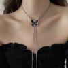 Silver Butterfly Chain Choker Zinc Zinc Alloy Butterfly Clavicle Chain Black Butterfly Necklace  Lady/Girls