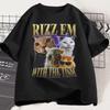 Футболка Rizz Em with The Tism Ретро Забавный Мем с Котом Оверсайз Футболки Топы Мужская Женская Одежда Повседневная Хлопковая Футболка с Коротким Рукавом