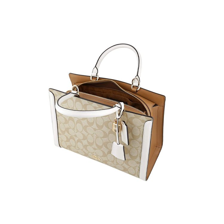 Coach Zoe Carryall 29 Magnetic Closure Monogram Canvas With Leather Tote Bag Women Tote Beige 69075-IMDQC