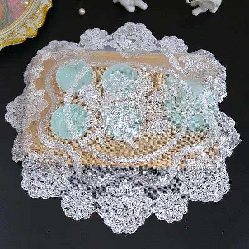 Round white mesh Rose flower Embroidery table cloth cover wedding tablecloth kitchen Christmas Dining Table decoration and accessories for Home