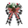 Christmas Burlap Plaid Bow with Pine Cones Pine Needles Large Buffalo Plaid Bow Xmas Wreath Checkered Bow for Holiday Crafts Home Party Tree Decor