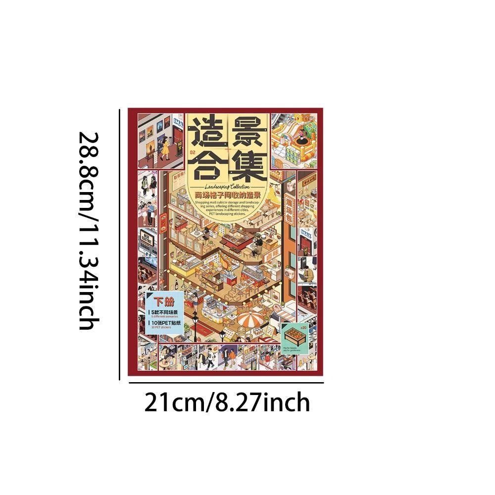 Self Adhesive Mall Scene Sticker Book PET Scrapbook Stickers Stationery Gifts