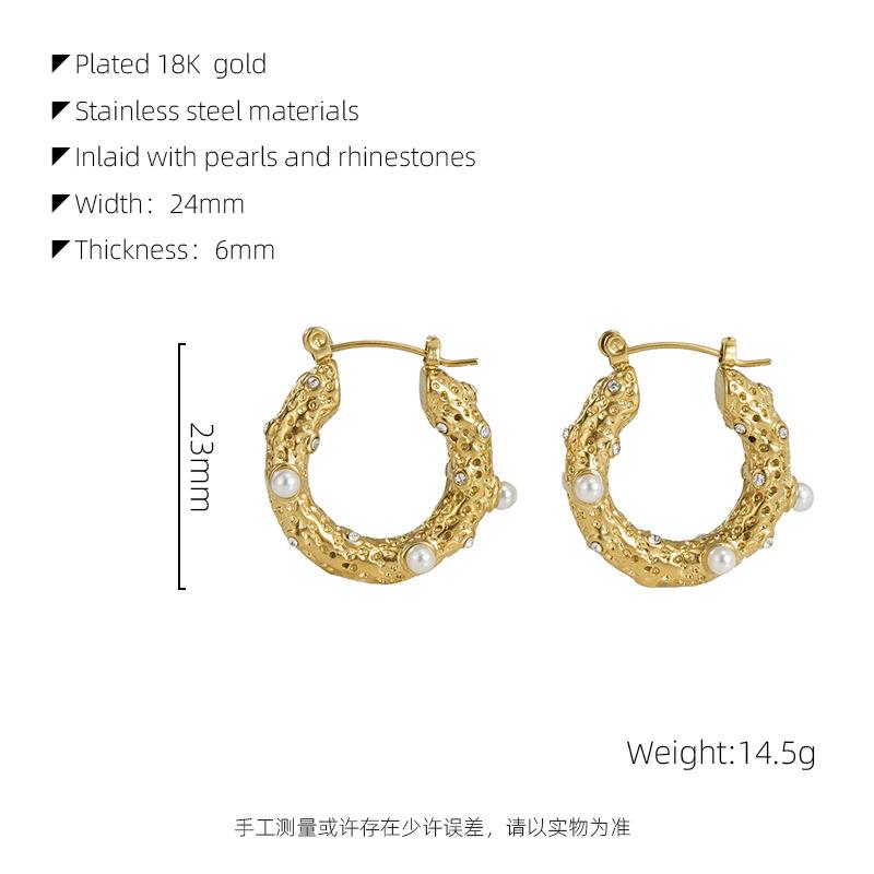 18k stainless steel pearl earrings women's fashion niche titanium steel temperament retro earrings ear buckles