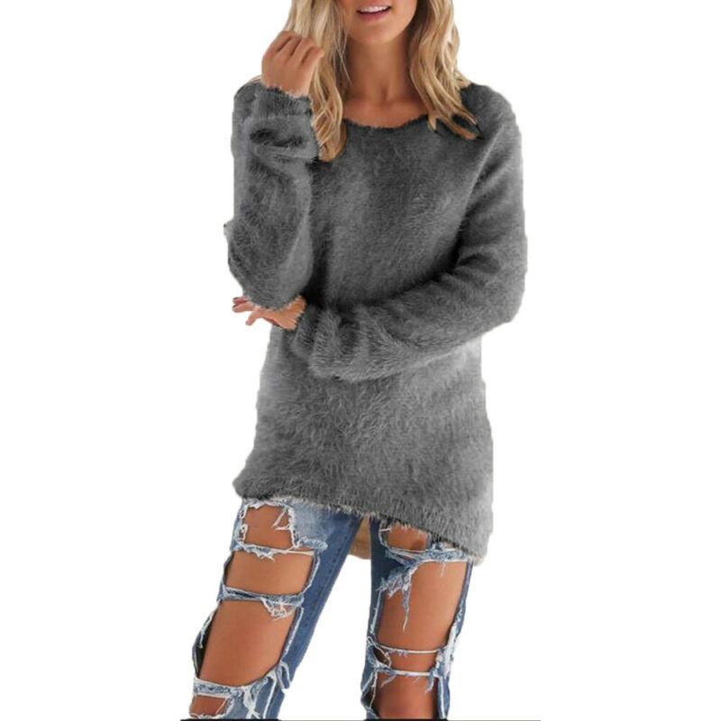 Autumn Winter Women Plush Sweater Casual Loose Long Sleeve O Neck Tops Solid Color Pullover Shirts