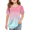 Children Fold T-shirts Short-sleeved Summer Round Collar Gradient Leisure Coat T-shirt