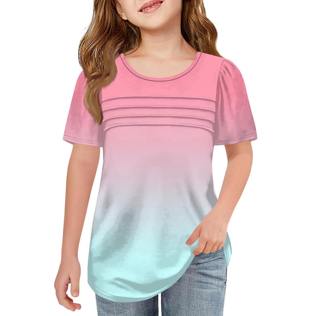 Children Fold T-shirts Short-sleeved Summer Round Collar Gradient Leisure Coat T-shirt
