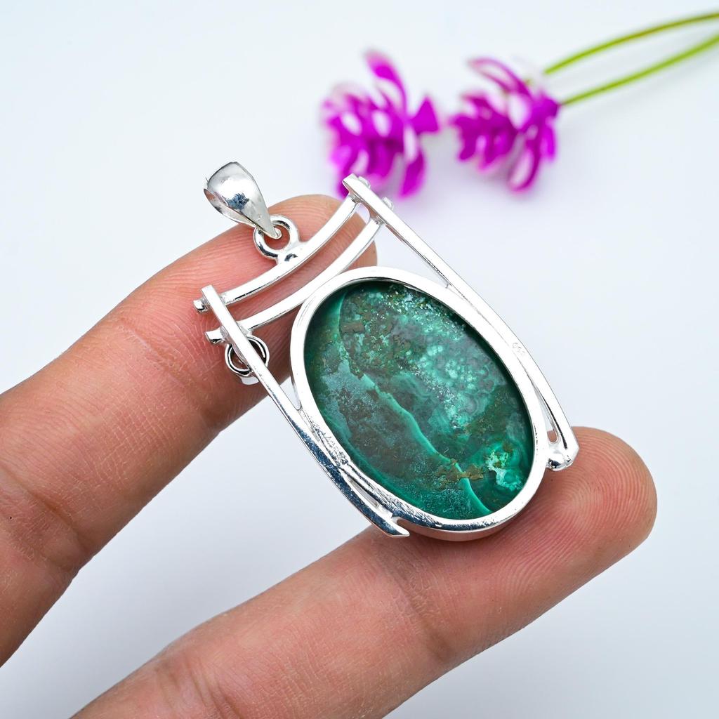 Подвеска из малахита и белого топаза, ювелирное изделие из стерлингового серебра 925 пробы. Подарок для женщин, подвеска ручной работы, ювелирные изделия из драгоценных камней