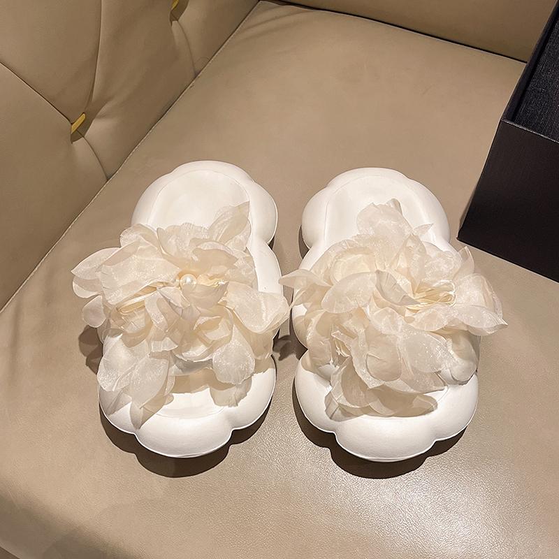 Женские балетки с жемчугом, модные, с круглым носком, открытым носком, мягкой подошвой, противоскользящие и износостойкие, на среднем каблуке, шлепанцы