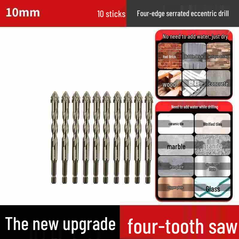 Durable Hexagonal Four-Flute Toothed Drill Bit for Ceramic, Cast Iron & Concrete